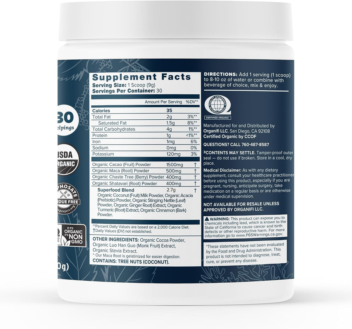 Organifi Harmony - Hormone Support for Women with Organic Cacao Superfood Powder, 30 Servings - görsel 2