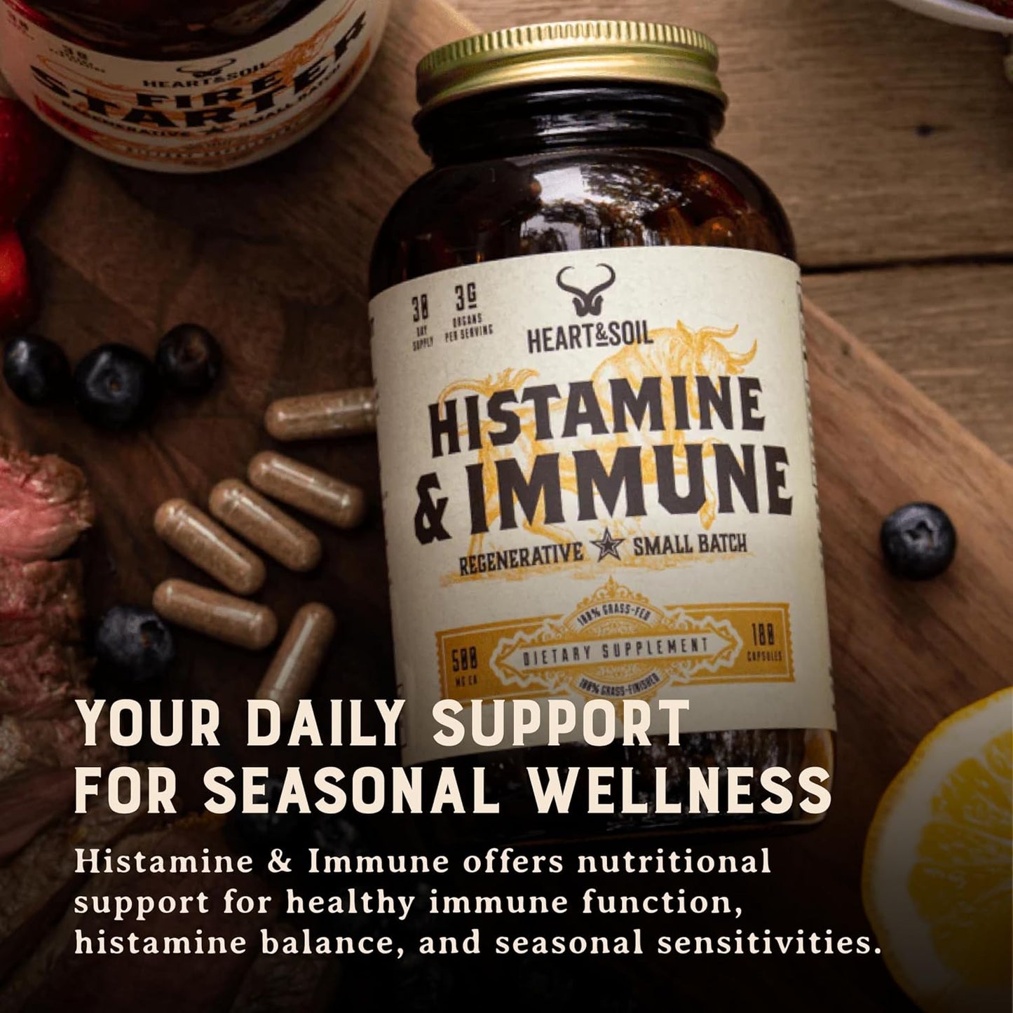 HEART & SOIL – 100% Grass Fed & Finished Histamine & Immune Support Supplement with Thymus, Lung, Spleen, Liver, & Kidney – Immune Defence – Glass Bottle – 180 Capsules - görsel 6