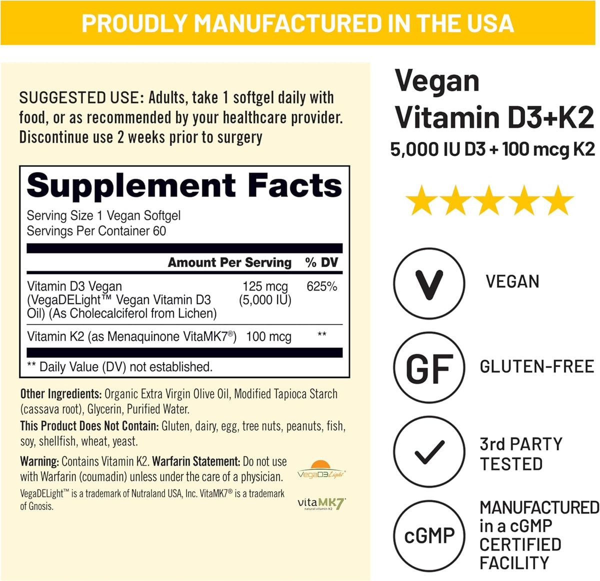 NatureWise Vegan Vitamin D3 + K2 - 5000IU D3, 100mcg K2 MK-7 - Bone Support - Organic Olive Oil - görsel 4