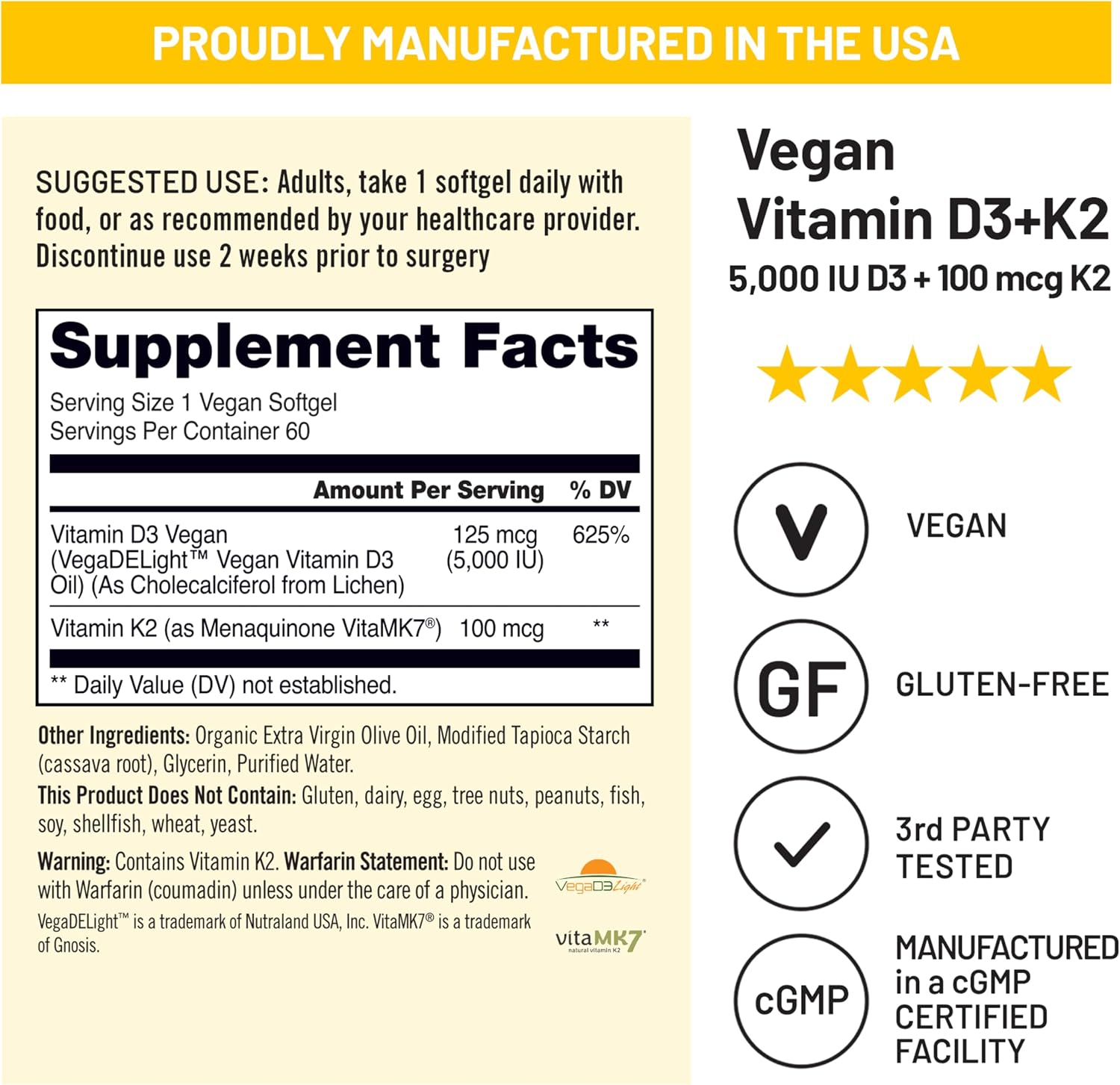 NatureWise Vegan Vitamin D3 + K2 - 5000IU D3, 100mcg K2 MK-7 - Bone Support - Organic Olive Oil - görsel 4