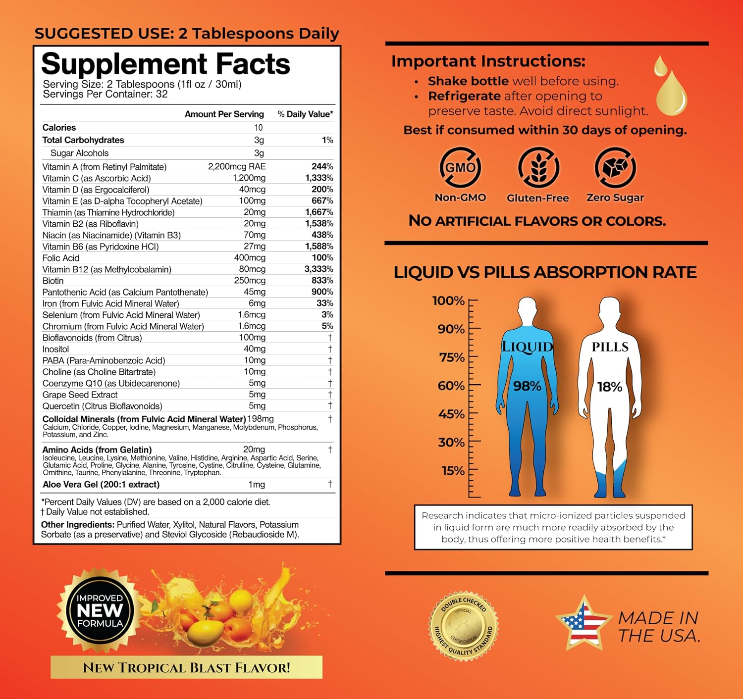 Mega Premium Liquid Multivitamin - Orange Flavour, 32 Servings - görsel 2