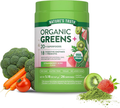 Nature's Truth Organic Greens Powder, Strawberry Kiwi, 147 g