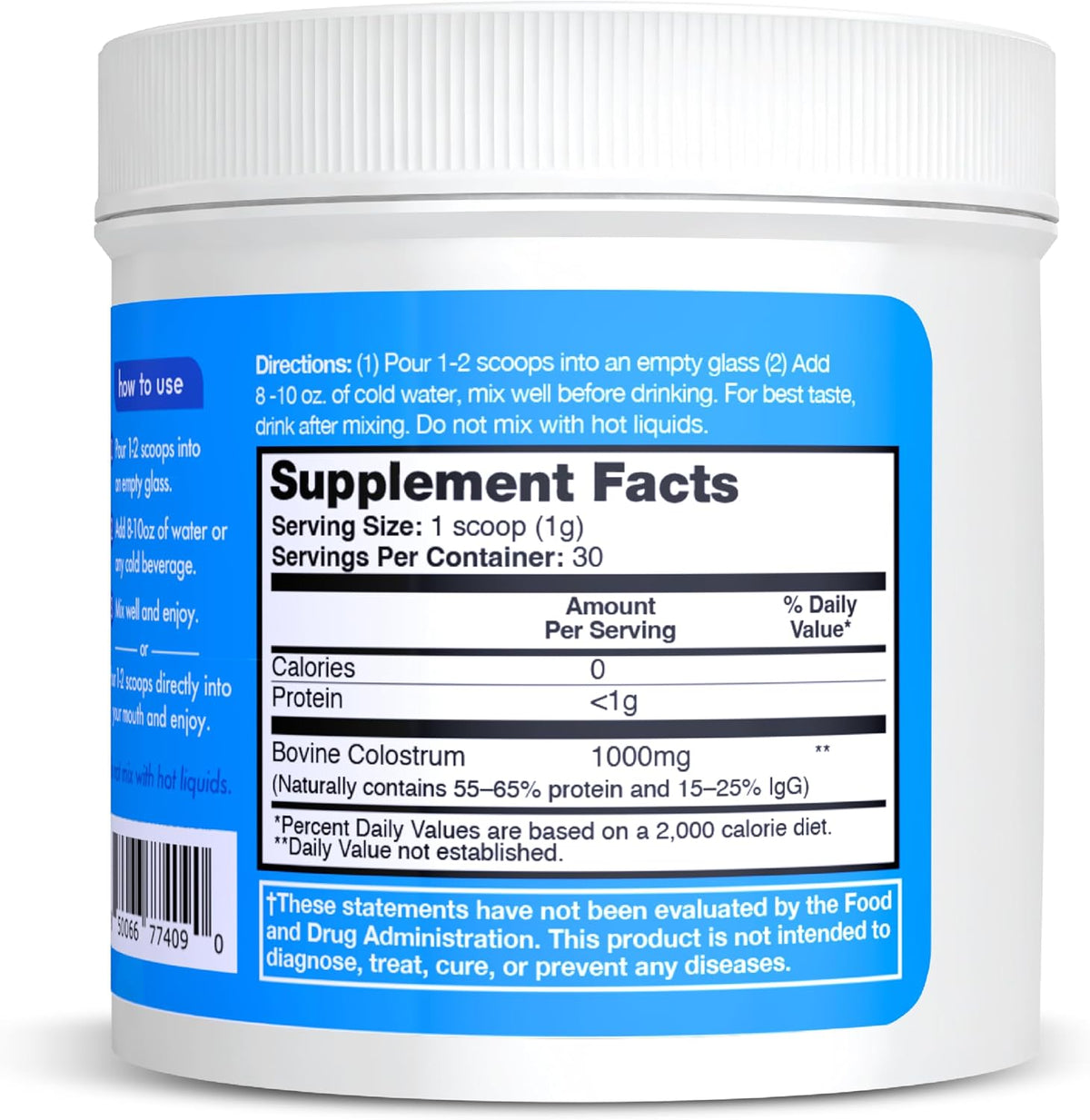 Zena Nutrition Bovine Colostrum Powder Supplement - 1000mg Pure Colostrum, Grass Fed, Unflavoured, 30 Servings - görsel 8
