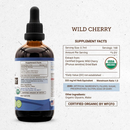 Secrets of the Tribe Wild Cherry Organic Extract – Alcohol-Free, High-Potency Herbal Drops (118 ml)