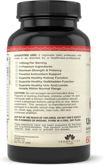 Uric Acid Support Formula | Advanced Uric Acid Cleanse & Kidney Support Supplement - Includes Tart Cherry Concentrate, Celery Seed Extract + 12 More High Potency Ingredients, 60 Vegetable Capsules