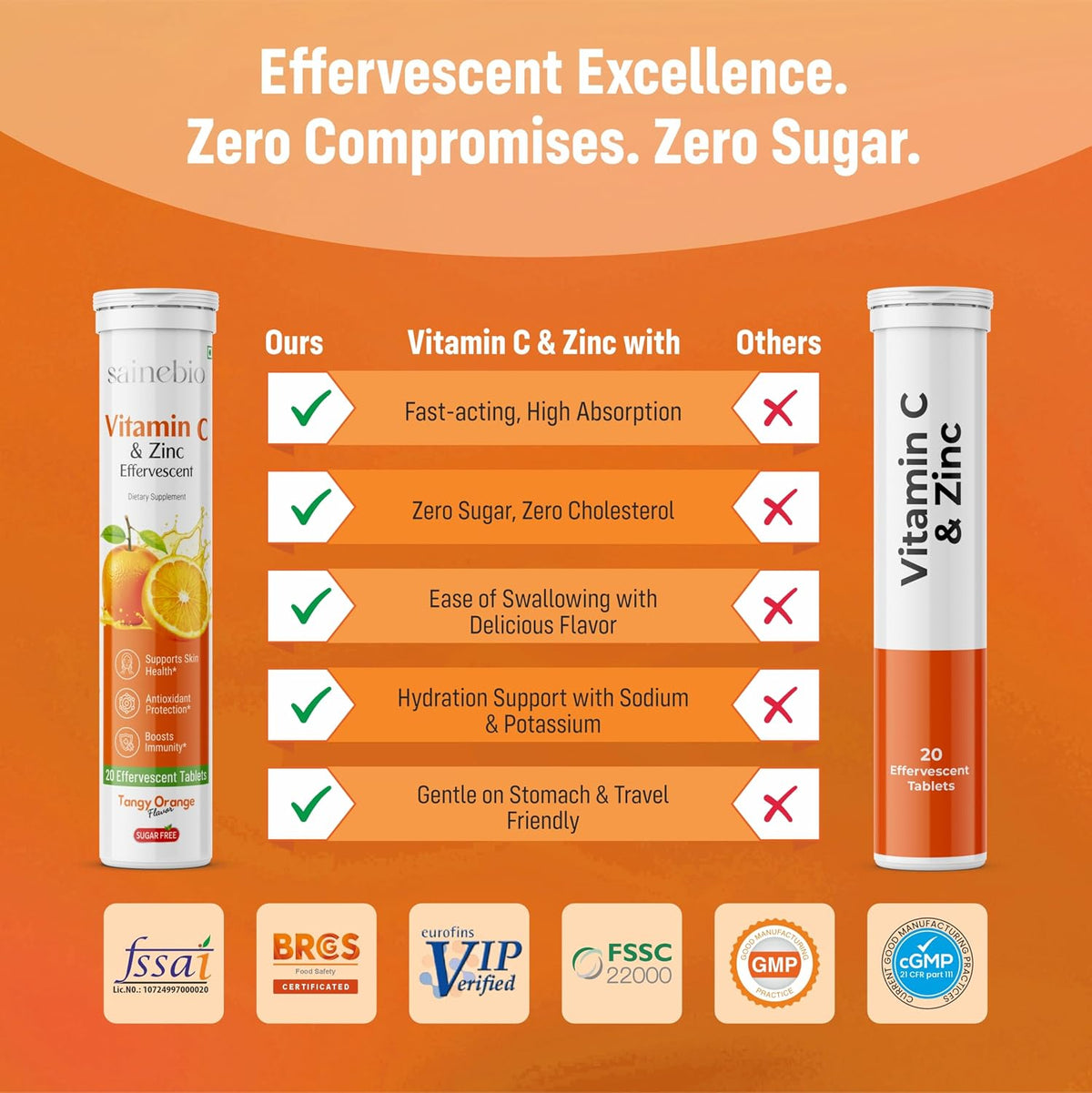 Vitamin C 1000mg Effervescent Tablets with Zinc - Immune Support, Sugar-Free, Orange Flavour - 20 Count - görsel 6