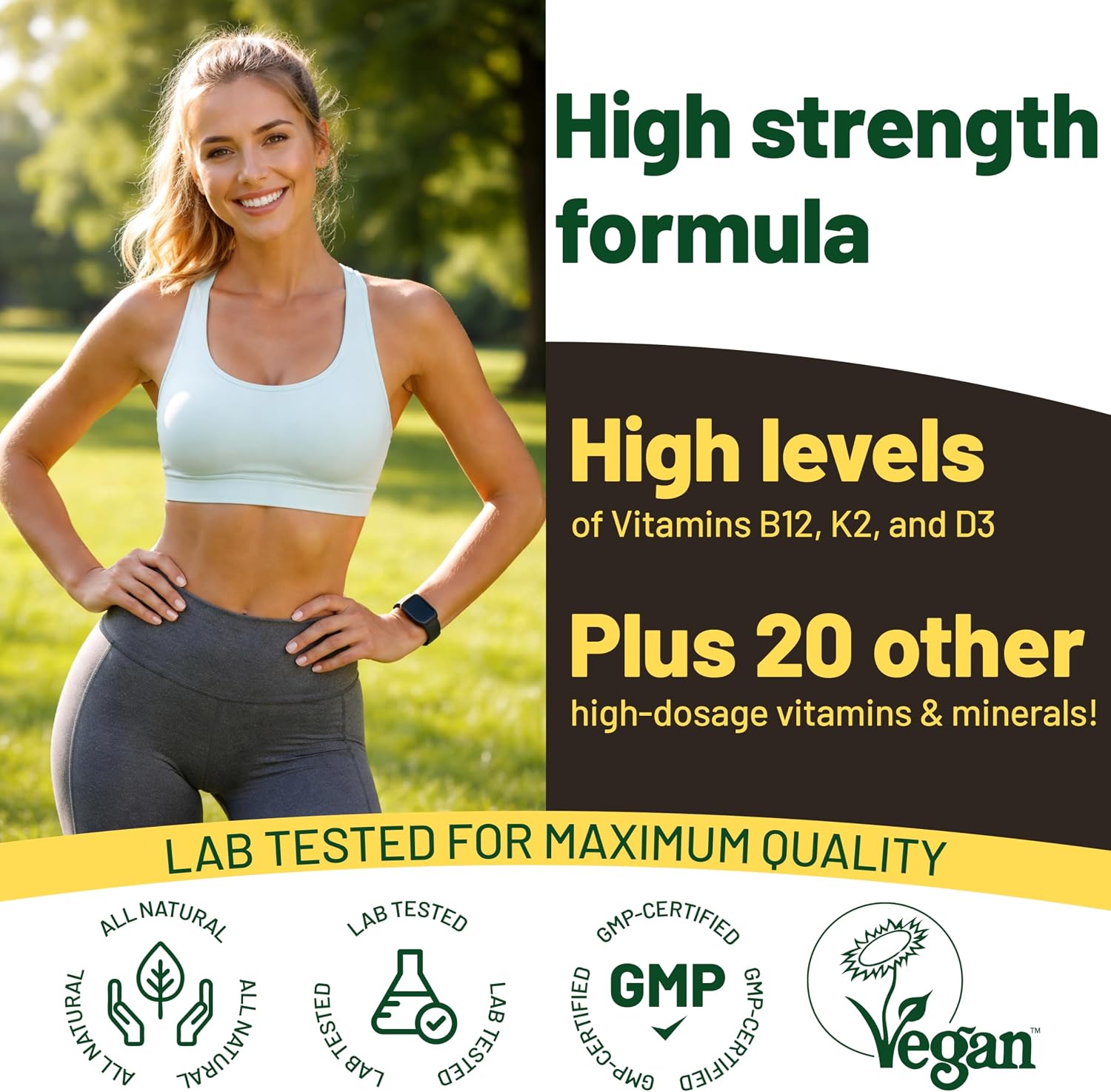 Vegan Vitality Multivitamin for Women and Men - High Strength B12, D3 & K2 - 180 Vegan Tablets - görsel 5