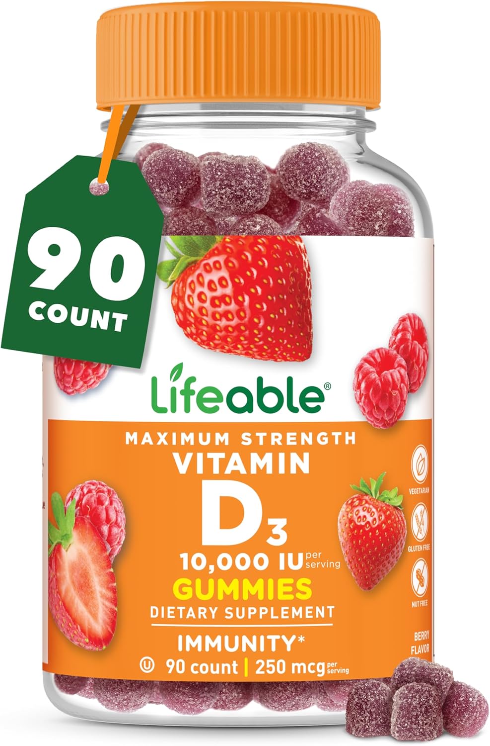 Lifeable Vitamin D3 10000IU Gummies for Bone Health and Immune Support - 90 Gummies - görsel 1