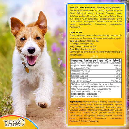 Dog Probiotics - Prebiotic & Probiotic Chews - Supports Immunity, Digestive & Gut Health - 120 Chicken Flavoured Tablets