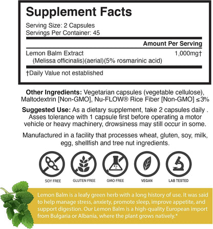 Brain Forza Lemon Balm R5 Extract Capsules - Standardised 5% Rosmarinic Acid, 90 Capsules