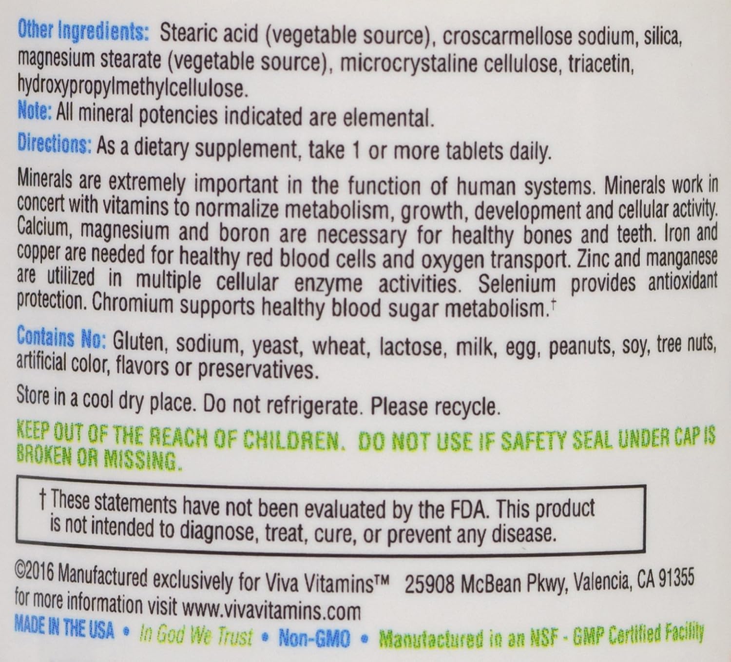 Viva Vitamins Complete Minerals, Standard Strength - Multi-Mineral Supplement with Krebs' Cycle Intermediates - 90 Tablets - görsel 5