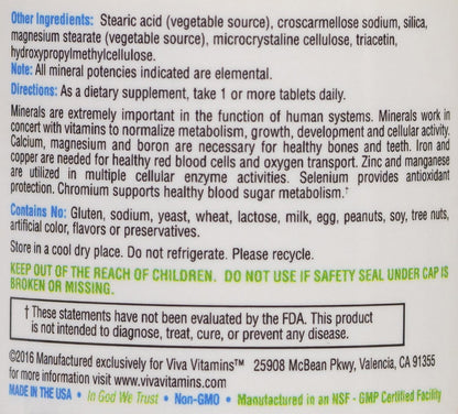 Viva Vitamins Complete Minerals, Standard Strength - Multi-Mineral Supplement with Krebs' Cycle Intermediates - 90 Tablets