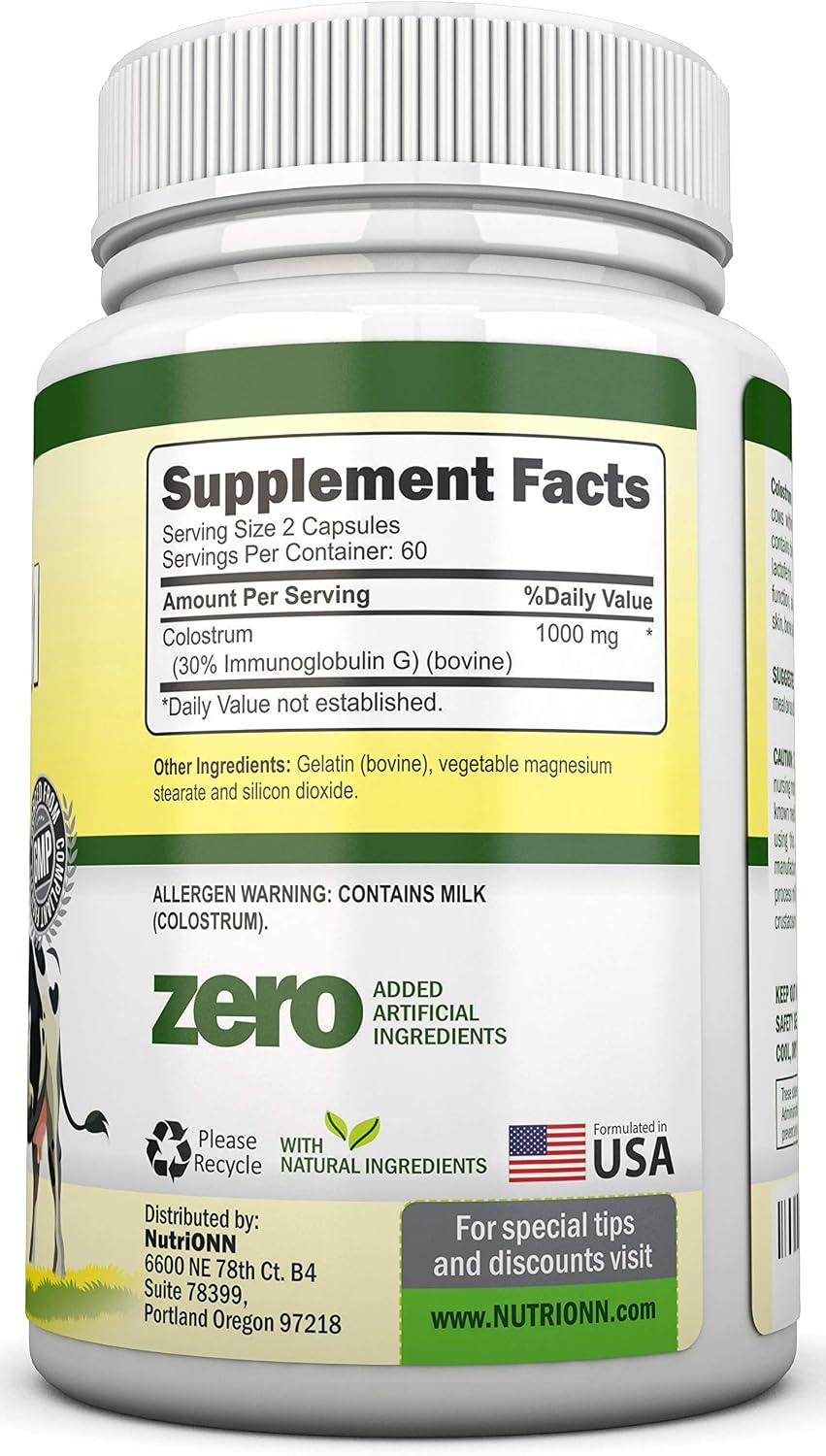 NutriONN Colostrum 1000mg - 120 Capsules | 30% IgG | Non-GMO | First Milking Bovine Colostrum - görsel 2