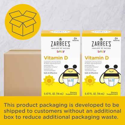 Zarbee's Vitamin D Drops for Infants, 400IU (10mcg) Baby & Toddler Liquid Supplement, New-born & Up, Dropper Syringe Included, Pack of 2 0.47 Fl Oz Bottles