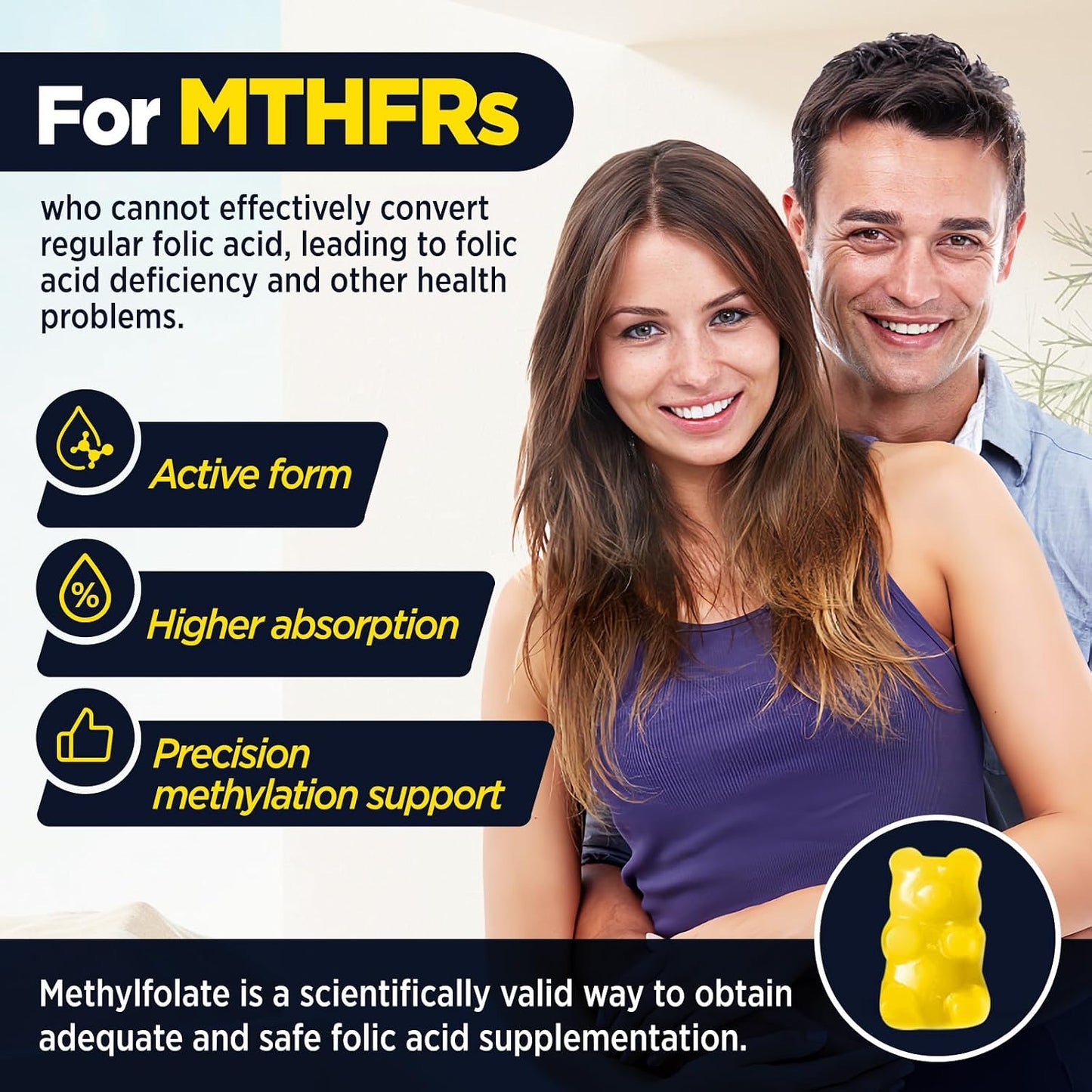 L Methylfolate Gummies, 5-MTHF 15 mg with Methyl B12 1000 mcg, Sugar-Free, 60 Gummies - görsel 4