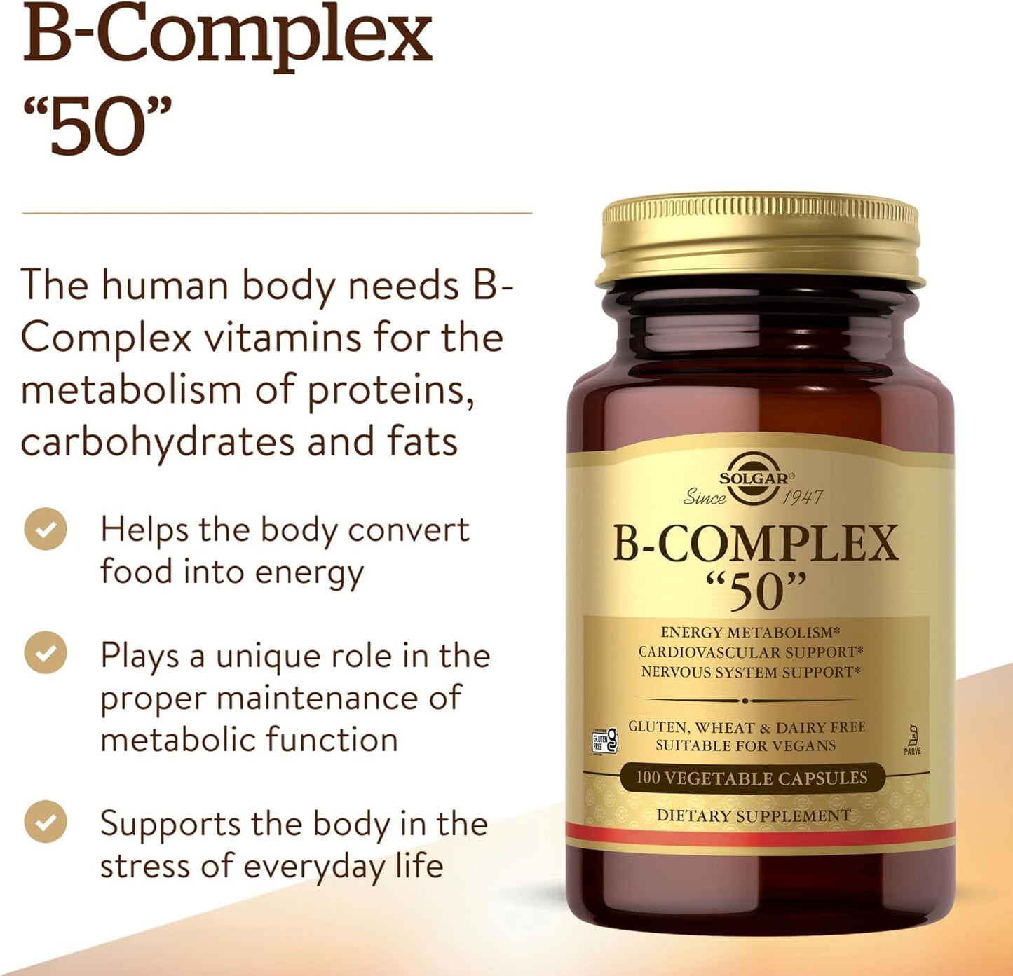 Solgar B-Complex 50, 100 Vegetable Capsules - Energy Metabolism & Nervous System Support - görsel 3