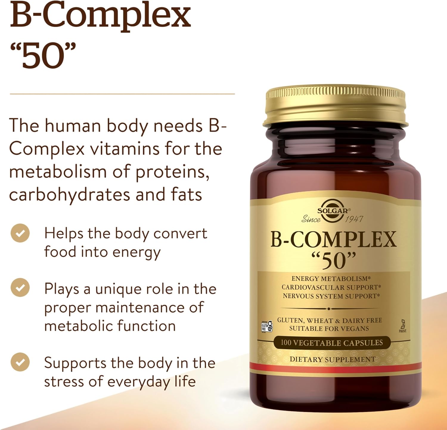 Solgar B-Complex 50, 100 Vegetable Capsules - Energy Metabolism & Nervous System Support - görsel 3