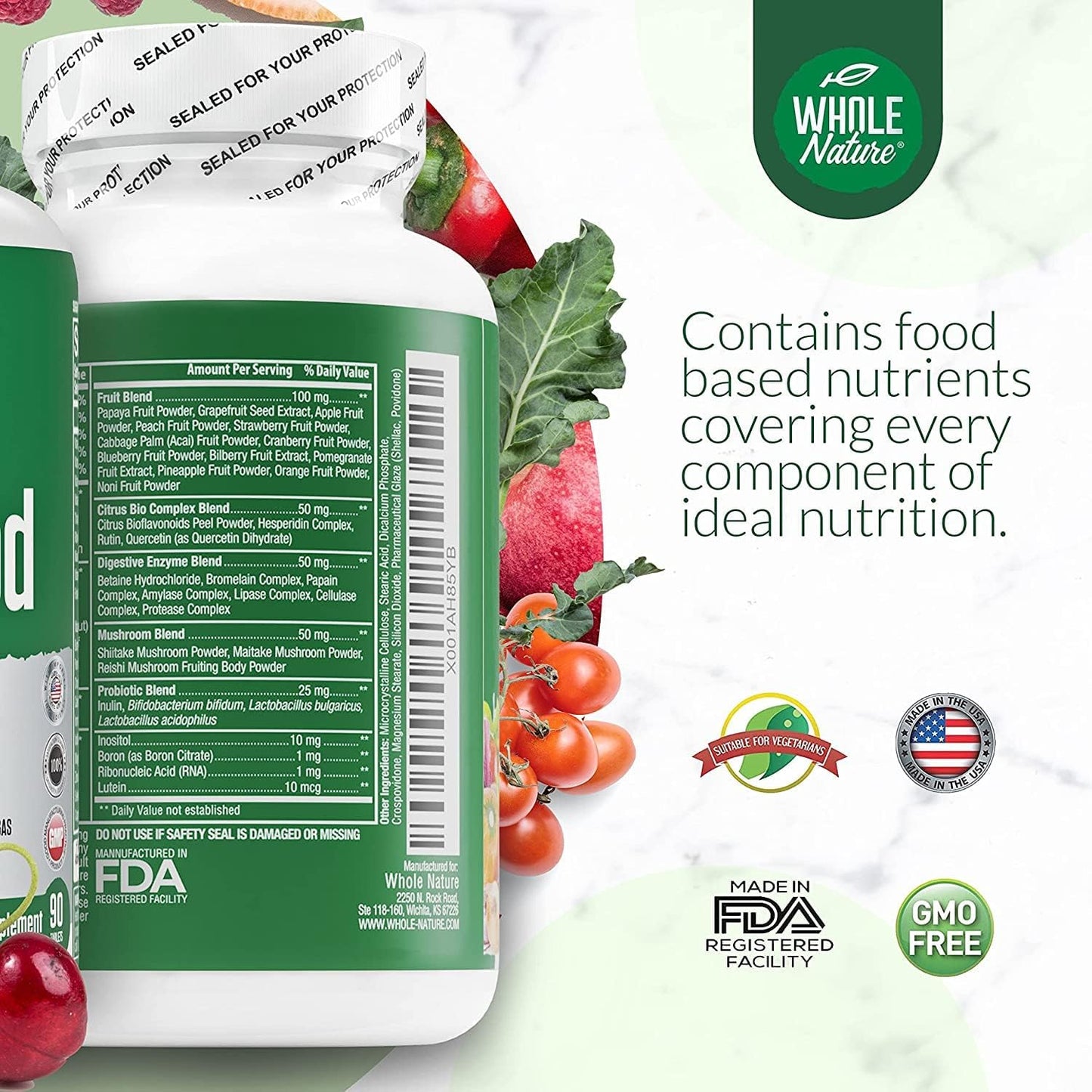 Whole Food Multivitamin for Men and Women - Complete Daily Superfood Vitamins Plus Minerals, Digestive Enzymes, Probiotics and Omegas (3-Pack) - görsel 4