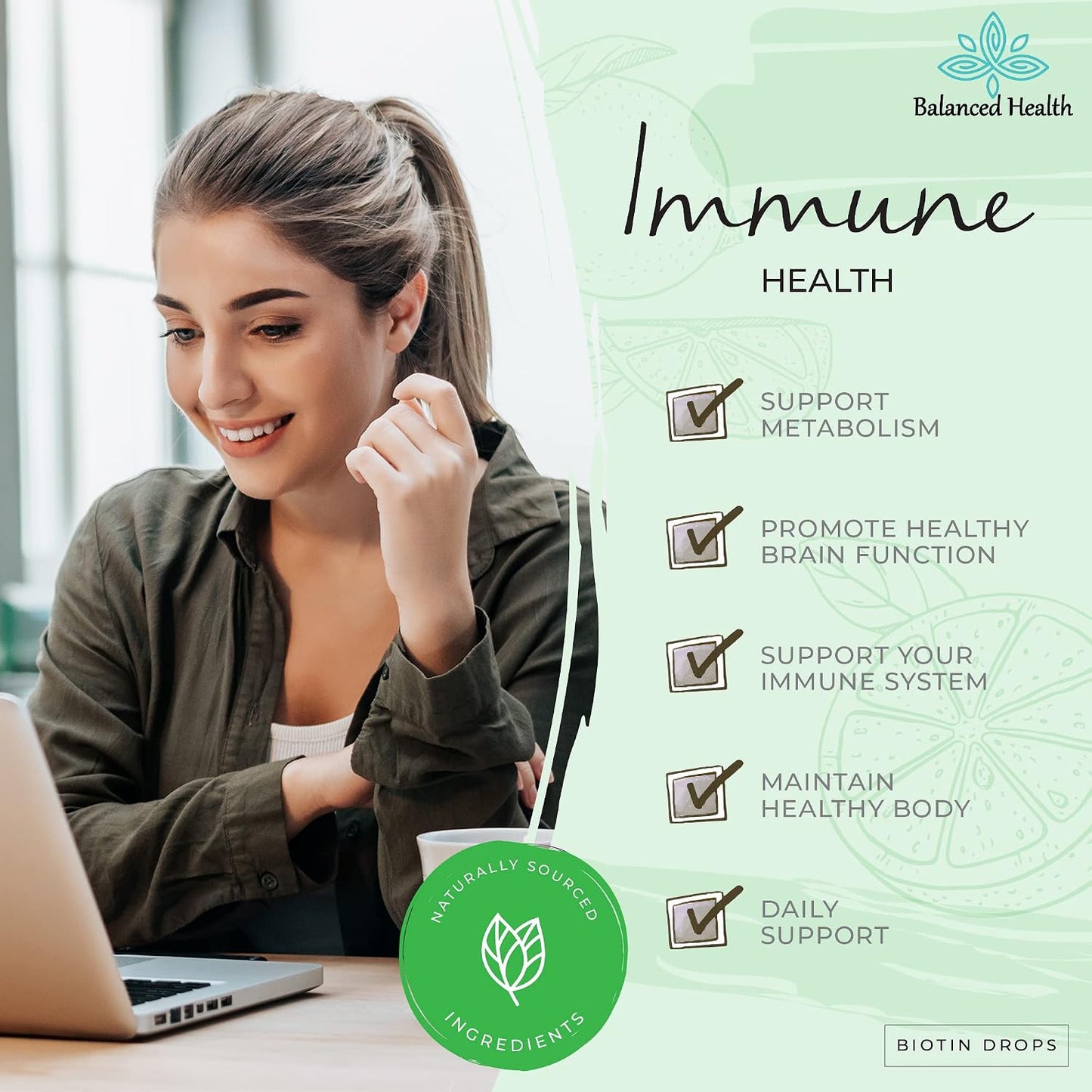 Balanced Health Biotin Drops - 120 Servings, 2oz, Lemon Flavour - Promote Healthy Hair, Skin and Nails - görsel 3