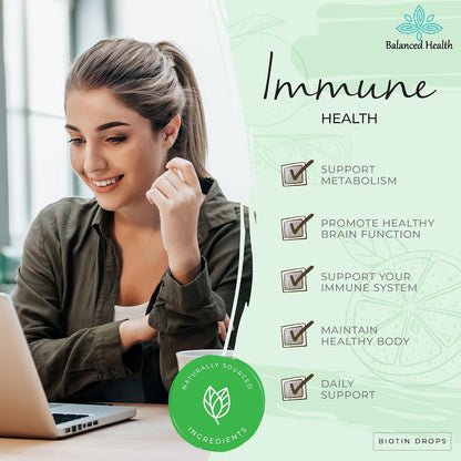 Balanced Health Biotin Drops - 120 Servings, 2oz, Lemon Flavour - Promote Healthy Hair, Skin and Nails