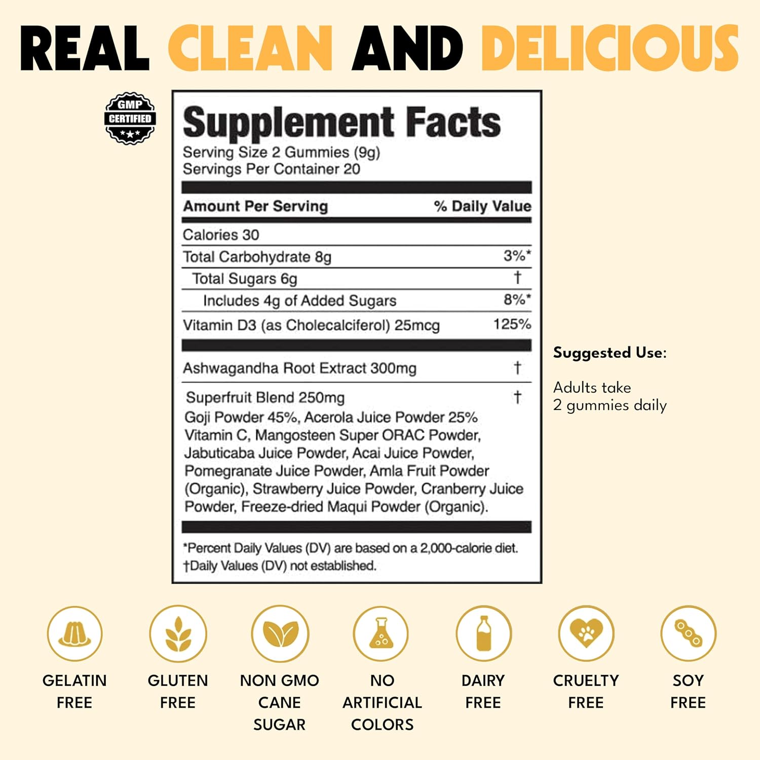 JUGO Focus + SUPERFOODS Ashwagandha Gummies with Vitamin D3 & Superfruit Blend - görsel 5