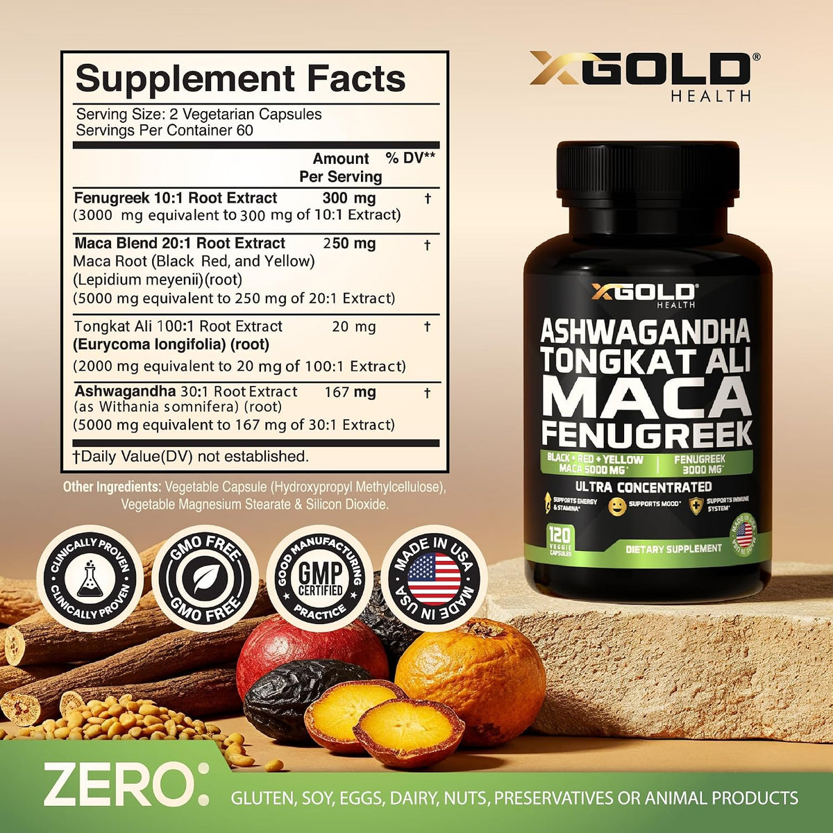 Ashwagandha 30:1 + Tongkat Ali 50:1 + Maca – Stress Management: Ashwagandha is an adaptogen that may help the body – Image 2
