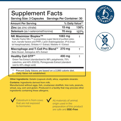 Transfer Factor Multi-Immune Support Supplement – Immune Support with Colostrum, Mushrooms, Green Tea, and IP-6, 90 Capsules
