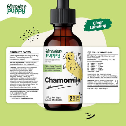 Forever Puppy Chamomile Drops for Dogs - Liquid Chamomile Extract for Gas Relief & Gut Cleanse Support - Digestive Health Liquid Supplement for Dogs of All Breeds & Sizes - 60 ml