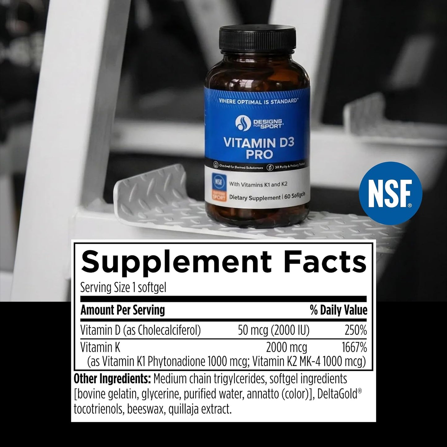 Designs for Sport Vitamin D3 Pro – D3, K1 & K2 Blend – 60 Soft gel capsules - görsel 2
