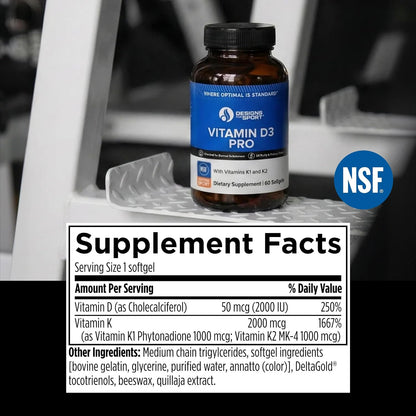 Designs for Sport Vitamin D3 Pro – D3, K1 & K2 Blend – 60 Soft gel capsules