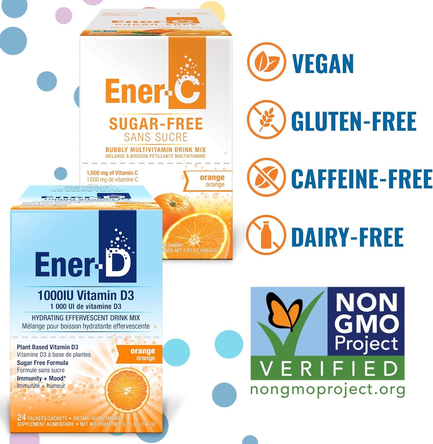 Ener-C Sugar Free Vitamin C 1000mg & Ener D Vitamin D3 Orange Multivitamin Drink Powder Bundle (60 Servings) - görsel 2