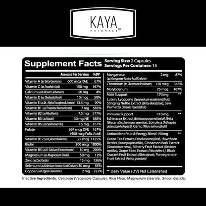 Kaya Naturals Multivitamin for Men, Prostate Support, 30 Vegetable Capsules