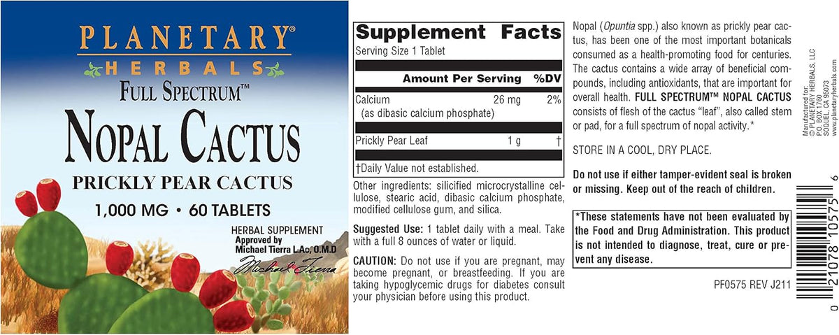 Planetary Herbals Full Spectrum Nopal Cactus 1000 mg Prickly Pear Cactus Antioxidant - 100% Natural - 60 Tablets - görsel 4