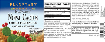 Planetary Herbals Full Spectrum Nopal Cactus 1000 mg Prickly Pear Cactus Antioxidant - 100% Natural - 60 Tablets