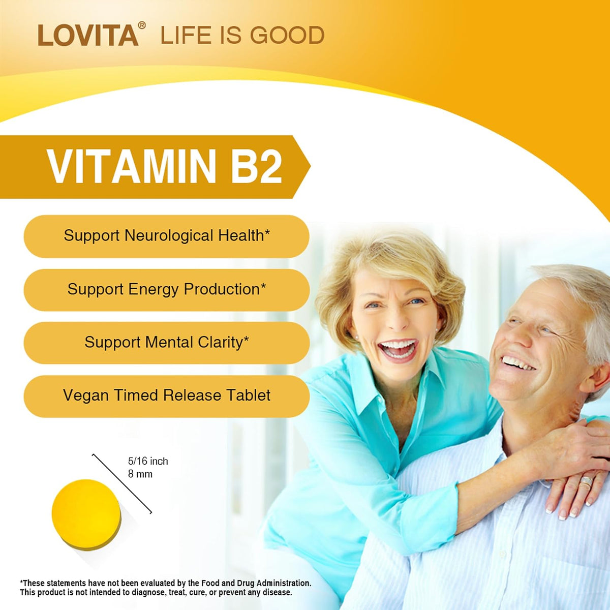 LOVITA Vitamin B2 (Riboflavin) 100mg, Timed Release, 8 Hours Sustained, 130 Vegan Tablets - görsel 4