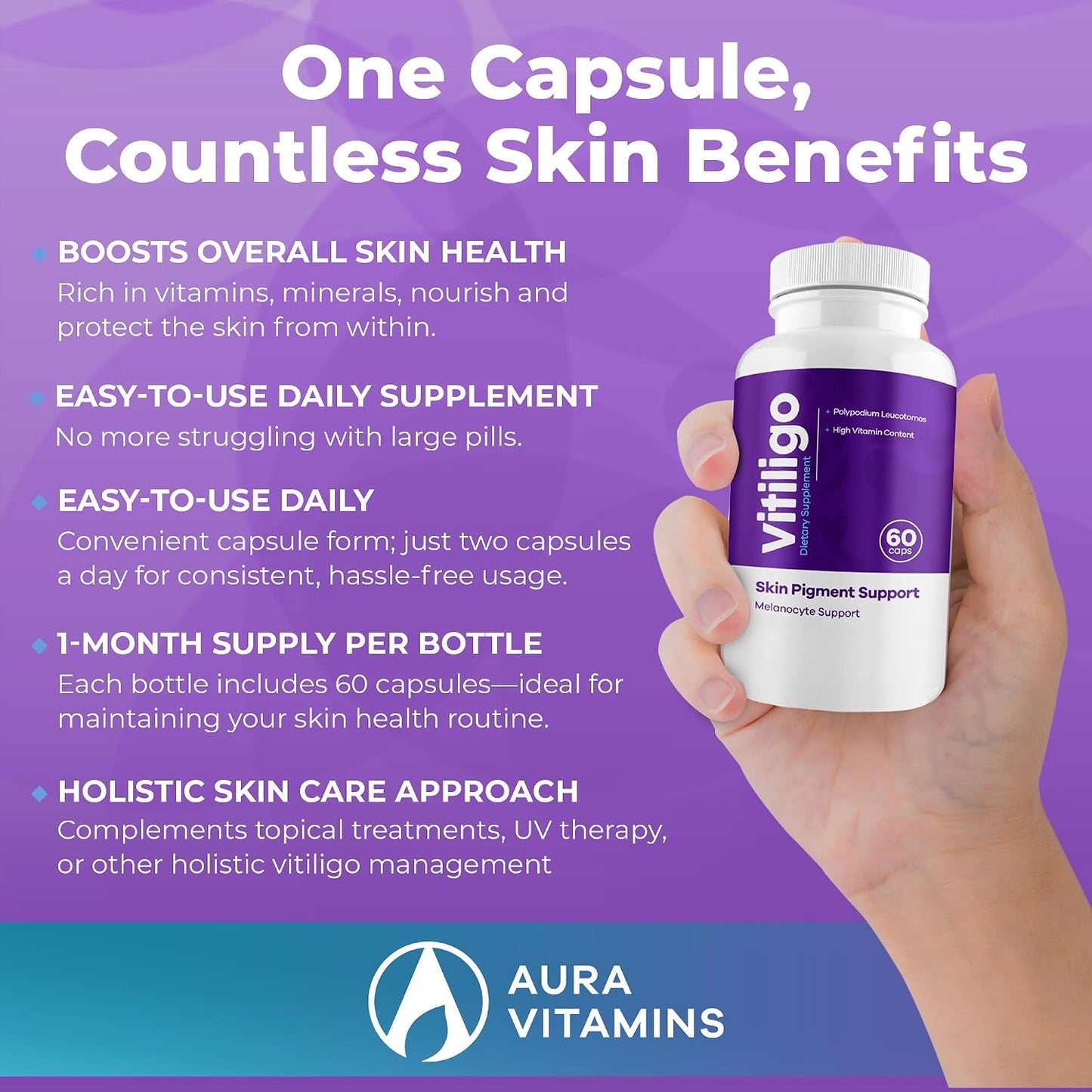 AURA VITAMINS Vitiligo Capsules – Skin Pigmentation Support with Antioxidants, 60 Capsules - görsel 5
