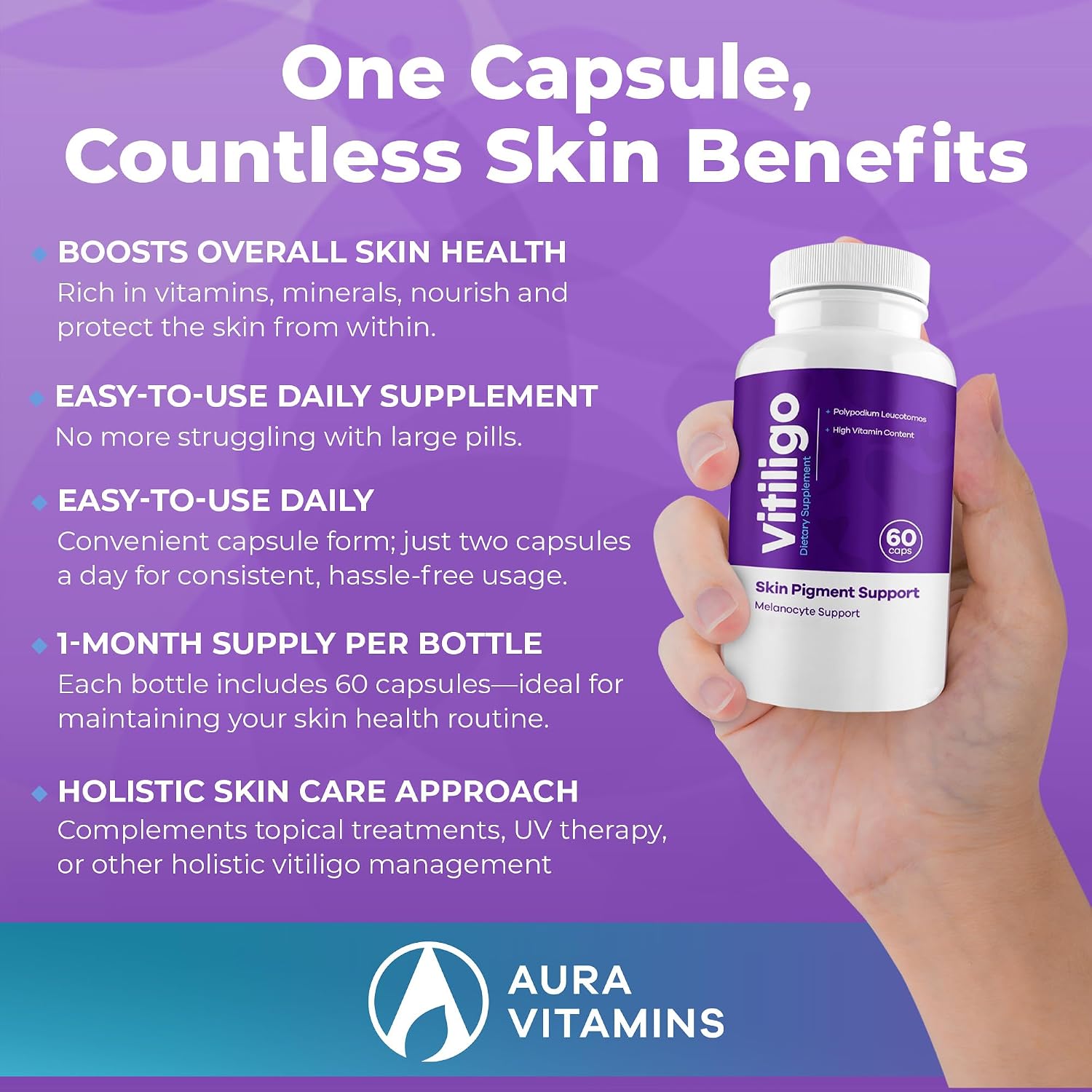 AURA VITAMINS Vitiligo Capsules – Skin Pigmentation Support with Antioxidants, 60 Capsules - görsel 5