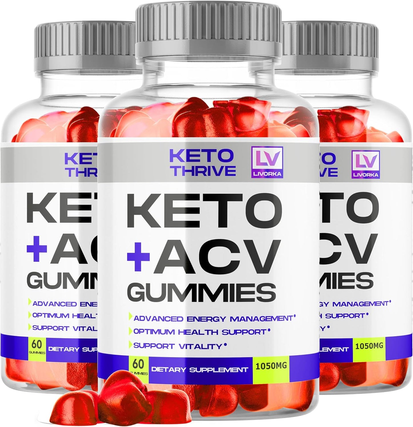 Keto Thrive ACV Gummies (3 Pack) - Apple Cider Vinegar Gummies 1050mg, 60 Gummies Per Bottle - görsel 1