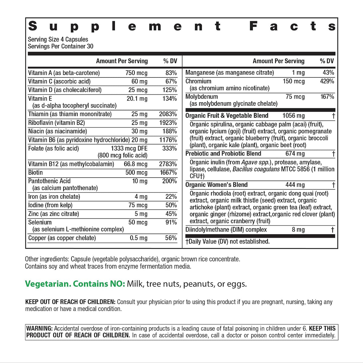 Rainbow Light Women's Multivitamin - 120 Capsules - with Organic Fruits and Vegetables - Vegetarian, Non-GMO - görsel 2