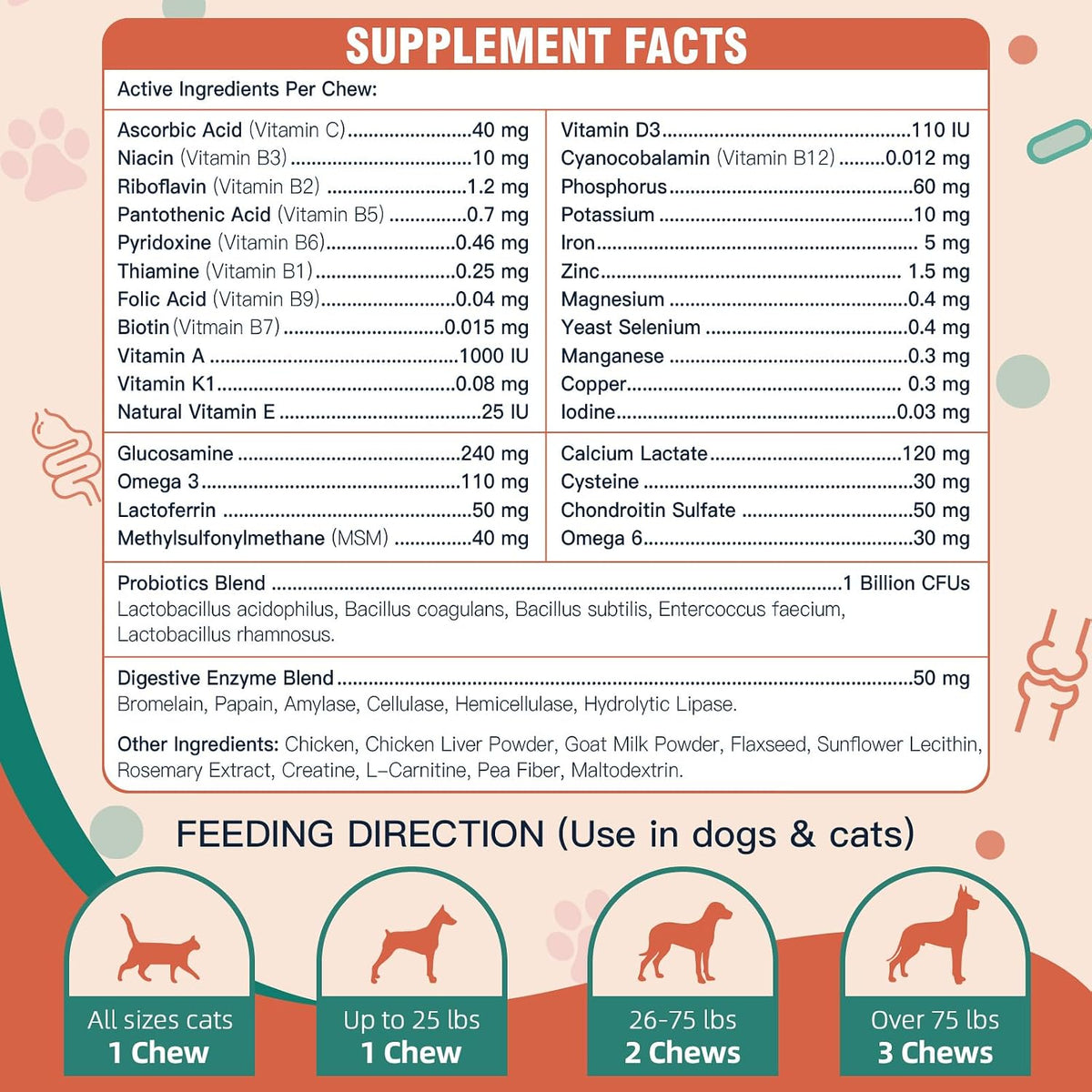 Dog Multivitamin, Dog Vitamins and Supplements, Multivitamin for Dogs with Glucosamine, Probiotics & Omega-3 for Joint, Digestive, Skin, Coat and Immune Health, Chicken Flavour - 180 Bites - görsel 4