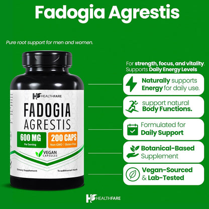 Healthfare Fadogia Agrestis Extract – 200 Vegan Capsules