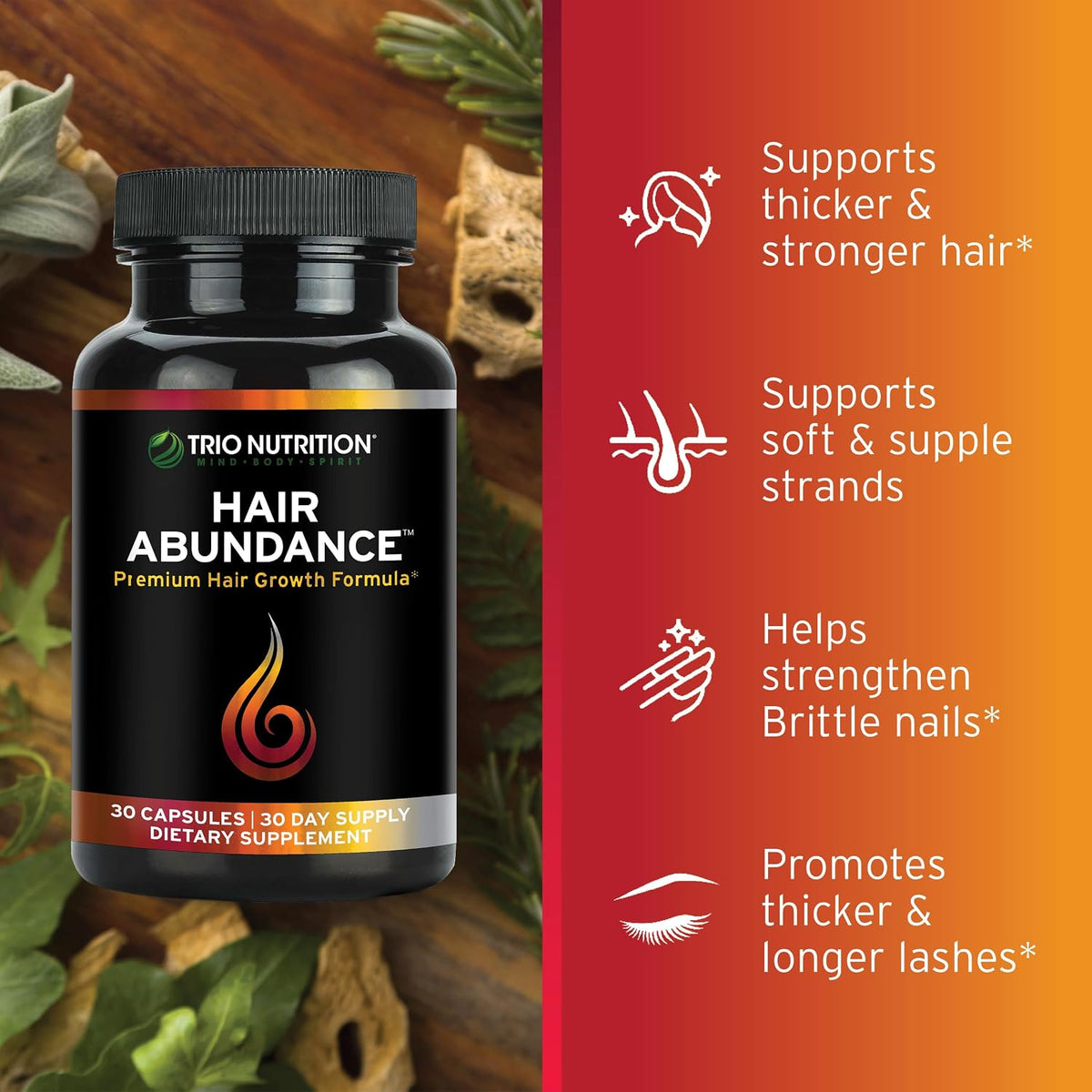 TRIO NUTRITION Hair Abundance - Biotin – Keratin: The primary protein in hair and nails, helping to maintain their – Image 3