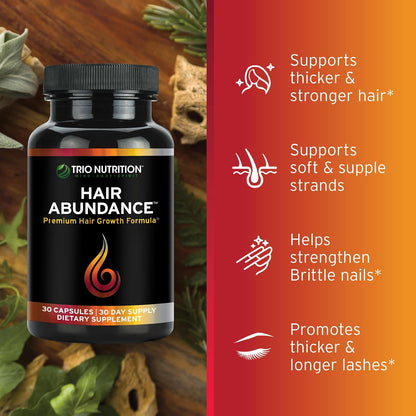 TRIO NUTRITION Hair Abundance - Biotin – Keratin: The primary protein in hair and nails, helping to maintain their – Image 3