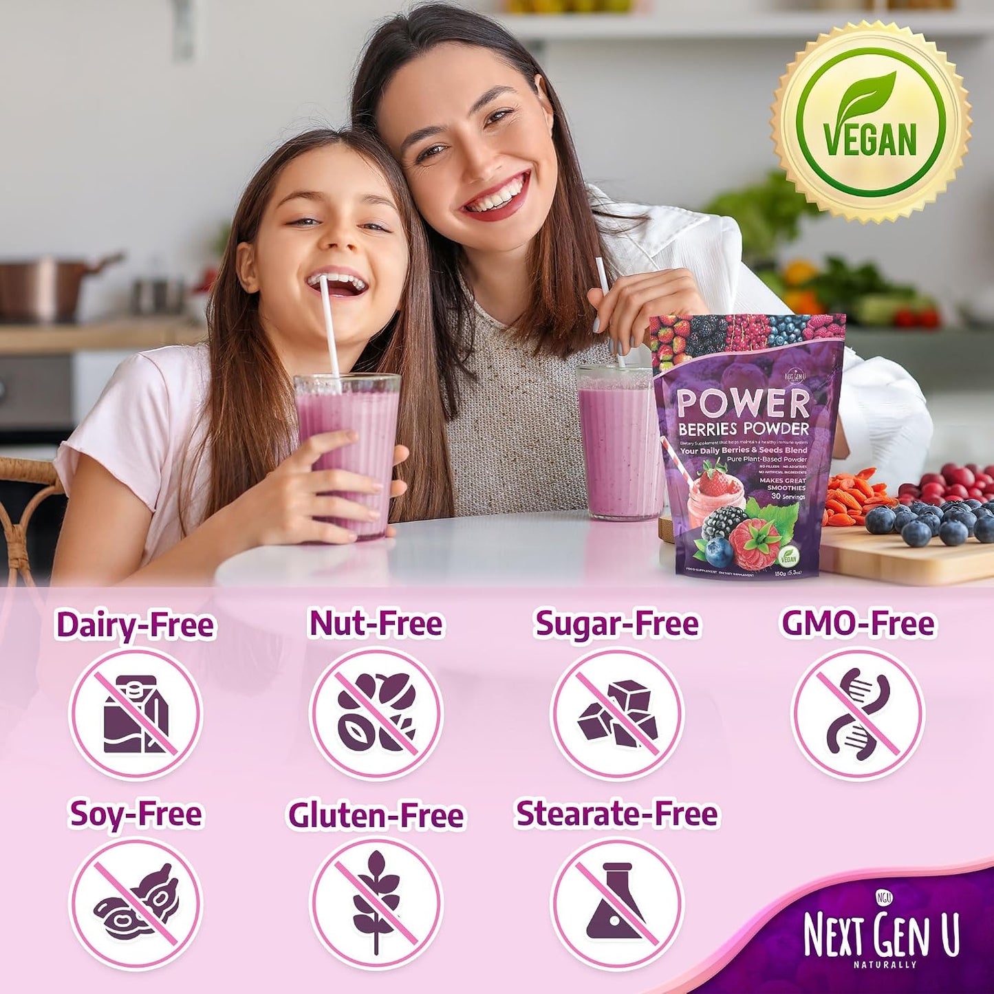Super Berry Powder - 4 Pack, 150g Each - Immune Support - Food Supplement - Superfood Berries - Smoothie Mix for Shakes - Healthy Boost for Detox Juice Beverages or Any Drink - by NextGenU - görsel 4
