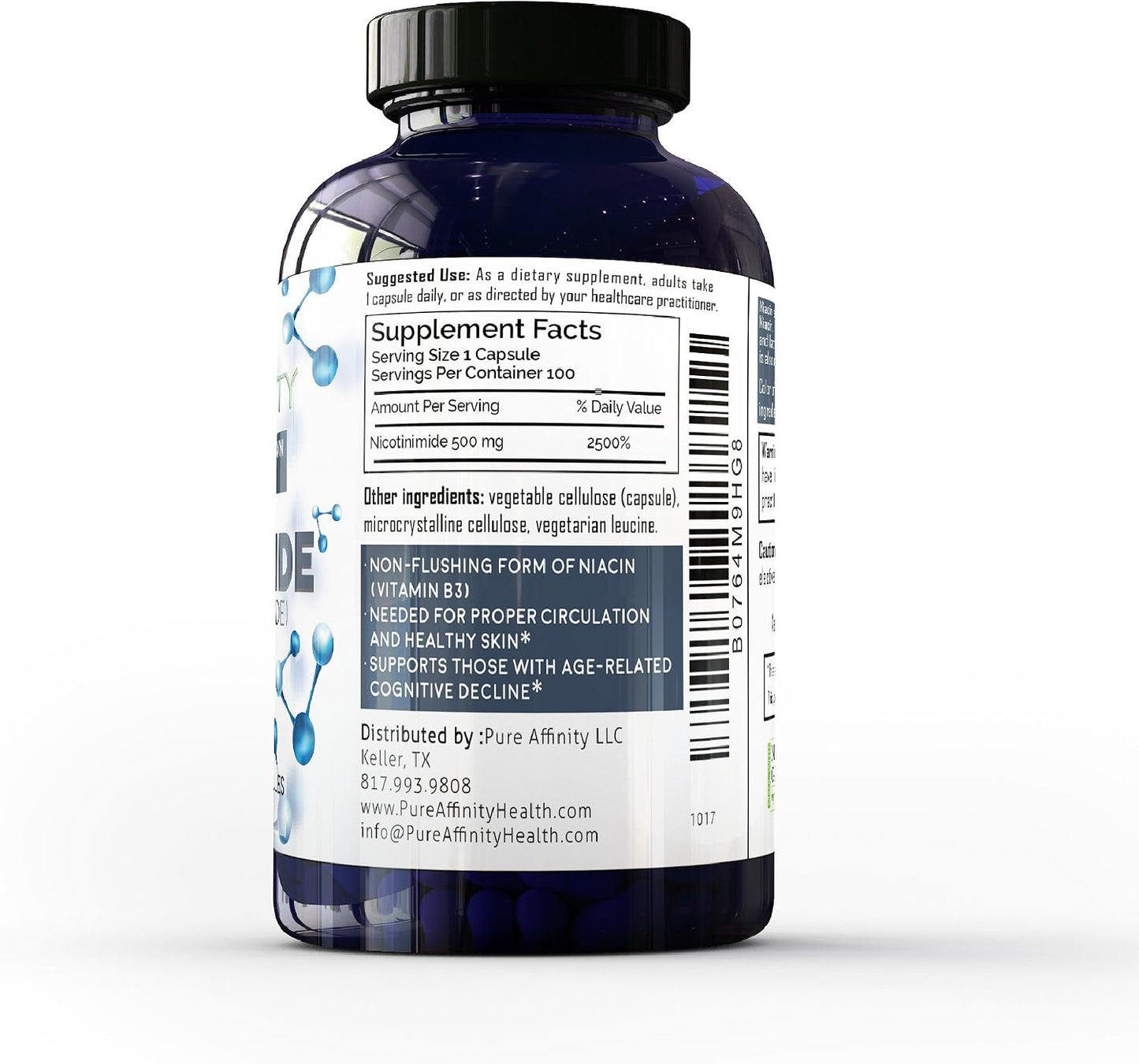Pure Affinity B3 Nicotinamide 500 mg – Flush-Free Niacin, 100 Capsules - görsel 4