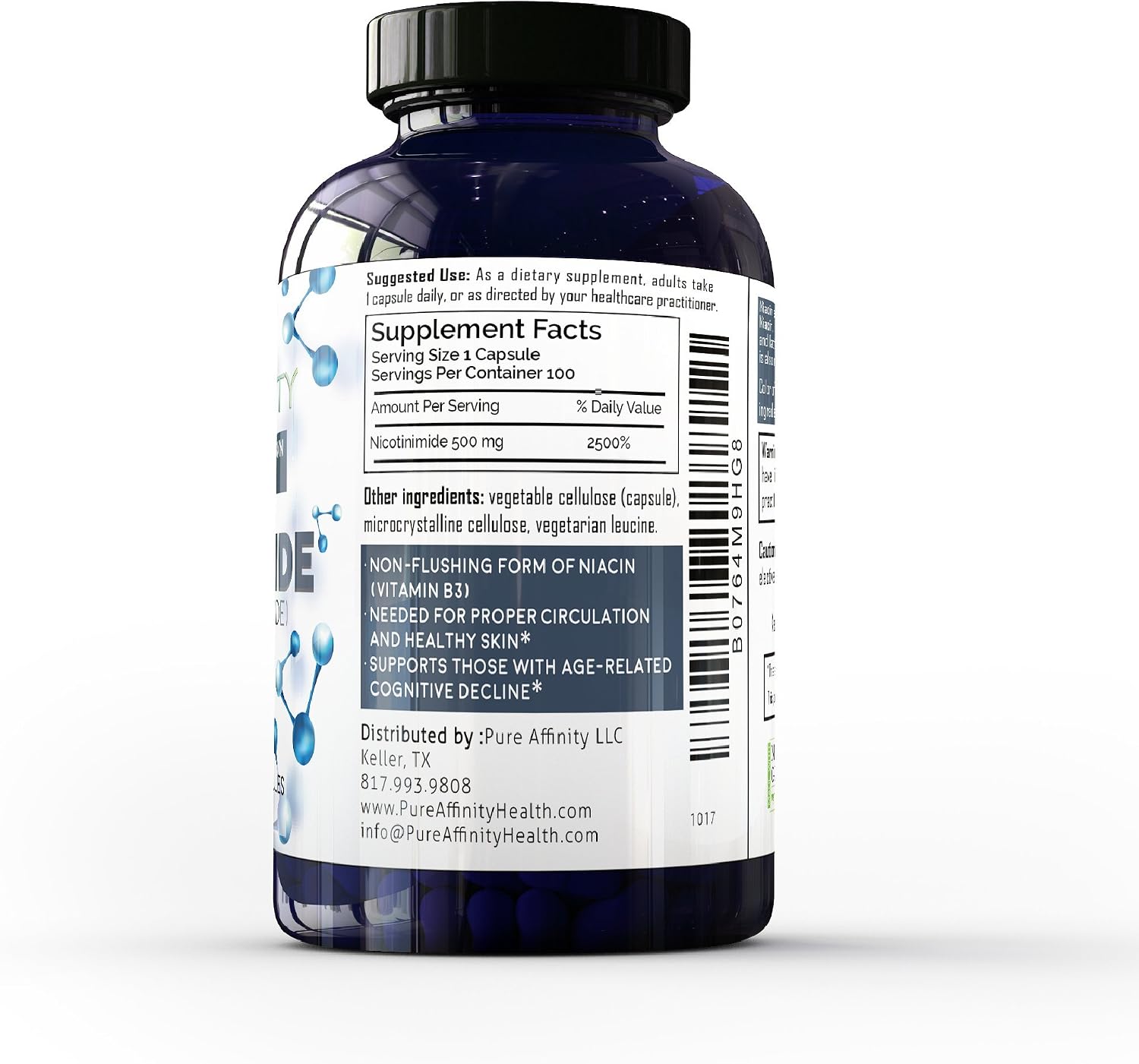 Pure Affinity B3 Nicotinamide 500 mg – Flush-Free Niacin, 100 Capsules - görsel 4