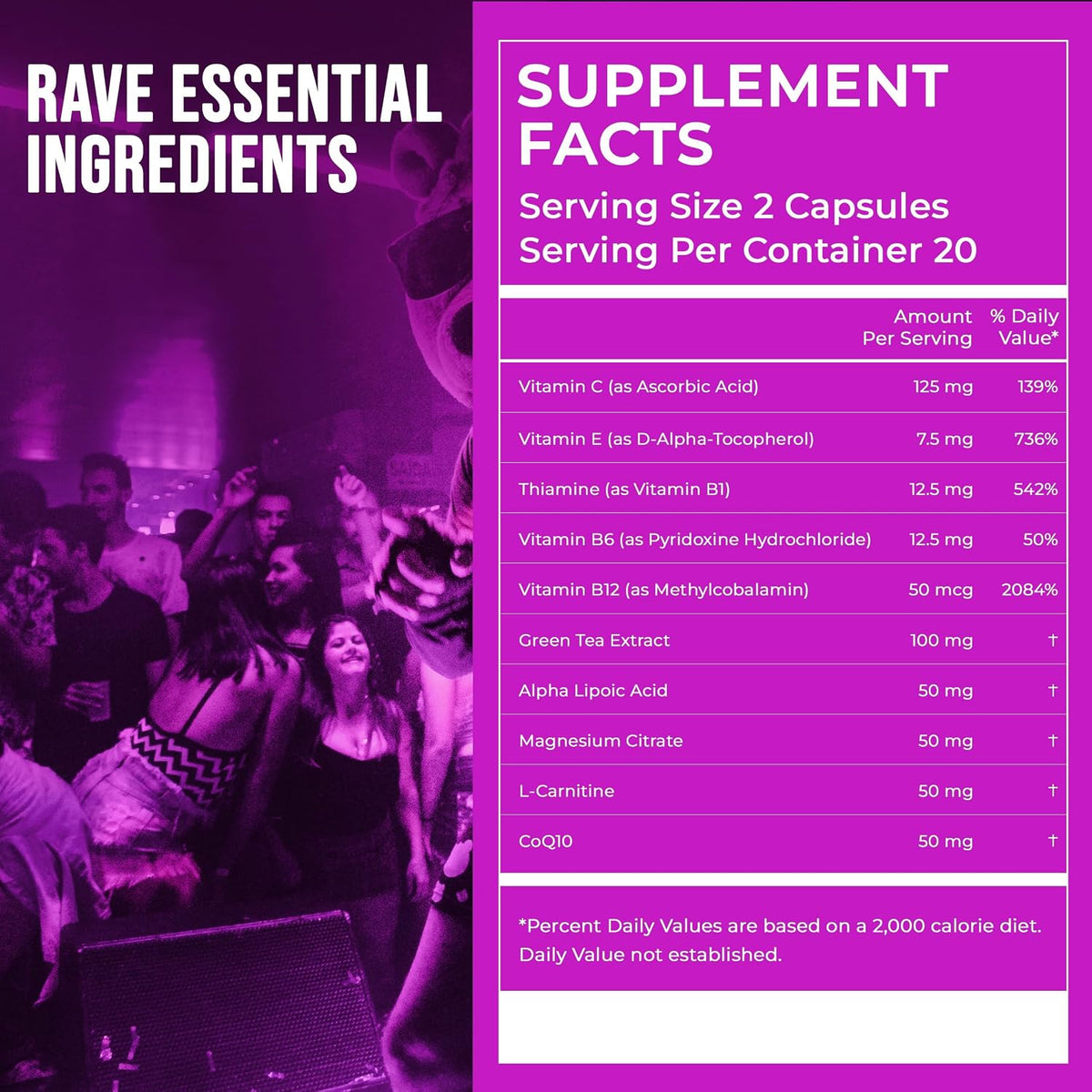 Pre-Rave Supplement - 5-HTP Free Rave Vitamins with CoQ10, Magnesium, Green Tea - Festival Essentials for Energy, Wellness & Jaw Support - 40 Capsules - görsel 6