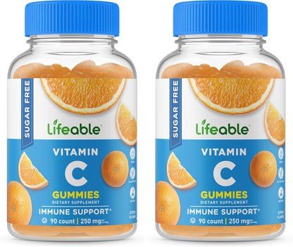 Lifeable Sugar Free Vitamin C Gummies – 250mg – Natural Orange Flavour – Immune Support – 90 Gummies