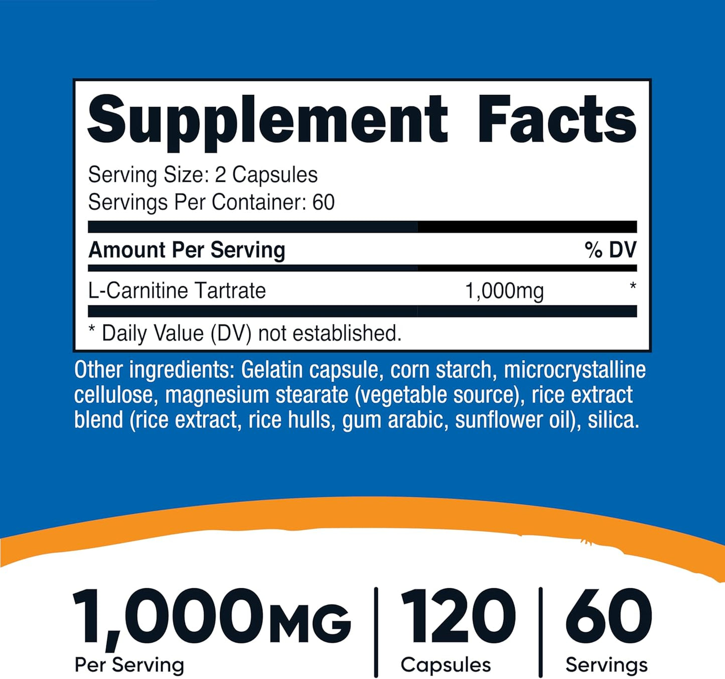 Nutricost L-Carnitine Tartrate 1000mg, 120 Capsules - görsel 2