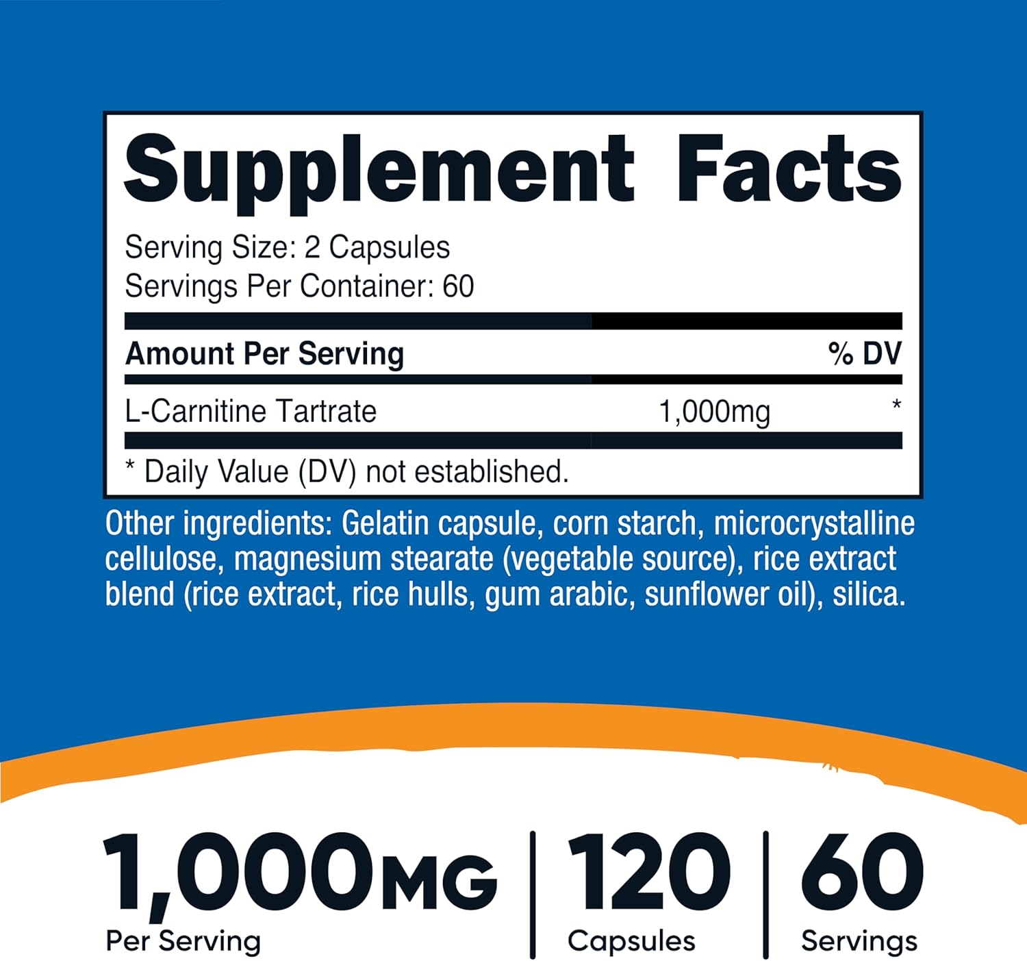 Nutricost L-Carnitine Tartrate 1000mg, 120 Capsules - görsel 2